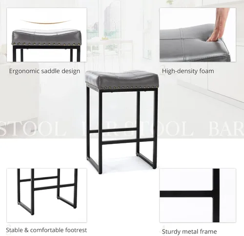 Vista 6 de LUE BONA Taburetes de bar de altura de mostrador, taburetes cuadrados de 24 pulgadas, juego de 3, moderno taburete de cuero sintético sin espalda