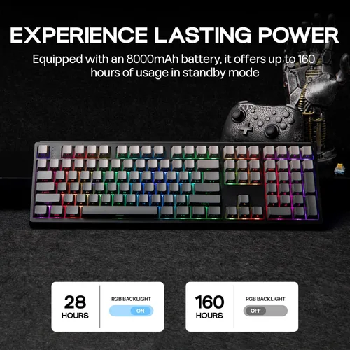 Vista 4 de EPOMAKER TH108 Teclado mecánico de tamaño completo, teclado inalámbrico para juegos con batería de 8000 mAh, junta cremosa, 108 teclas, intercambio