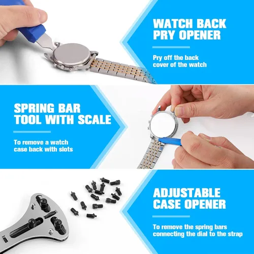 Vista 2 de BYNIIUR Watch Repair Kit, Watch Case Opener Spring Bar Tools, Watch Battery Replacement Tool Kit, Watch Band Link Pin Tool Set with Carrying Case