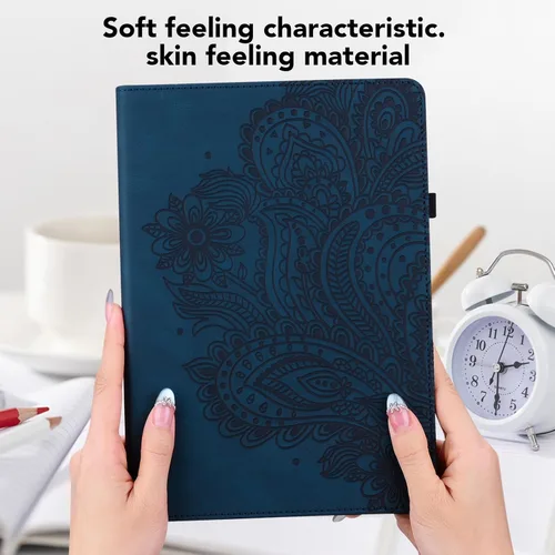 Vista 3 de Funda para iPad Mini 7 A17 Pro de 8.3 pulgadas 2024, iPad Mini 6ª generación 2021, funda delgada de piel sintética con flores para iPad Mini de Azul