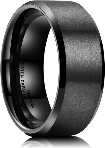 King Will - Anillo de boda de tungsteno para hombre, disponible en 6mm a 10mm, negroplata, acabado mate, borde pulido biselado, ajuste cómodo