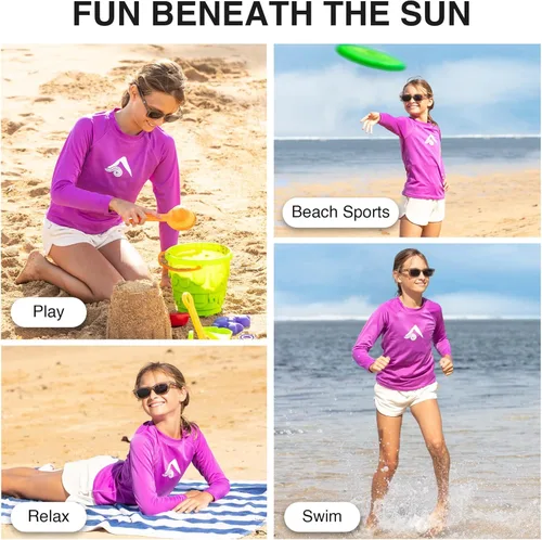 Vista 5 de Kanu Surf Keri Rash Guard - Camiseta de natación para niñas con protección solar UPF 50+ de manga larga
