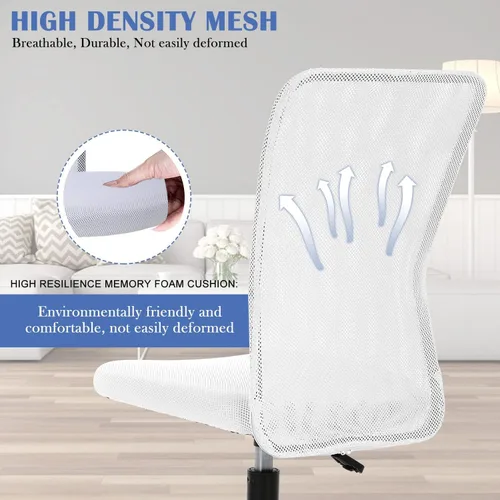 Vista 22 de Silla de oficina pequeña, silla de escritorio sin brazos con ruedas, silla ergonómica para computadora con soporte lumbar, silla giratoria de malla