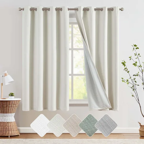 Vista 22 de jinchan Cortinas 100% opacas para dormitorio y sala de estar, de lino, cortinas opacas de 108 pulgadas de largo, cortinas para oscurecer