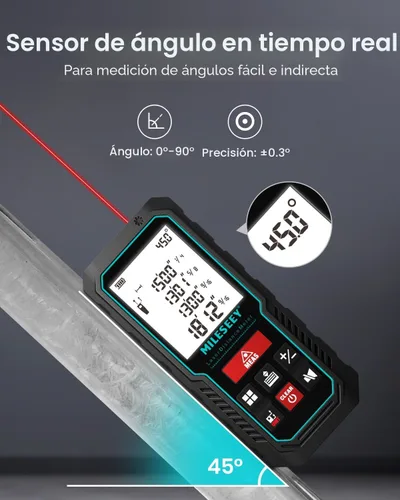 Vista 4 de MiLESEEY - Dispositivo de medición láser, 229 pies, cinta métrica láser digital con sensor de ángulo electrónico mejorado, precisión de ± 0.079 in