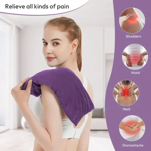 Vista 3 de Almohadilla térmica para microondas con funda lavable, almohadilla térmica de microondas de 8 x 18 pulgadas para cuello y hombros, bolsa de frijoles