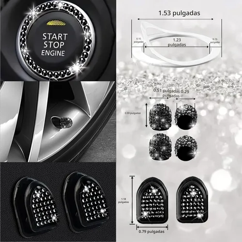 Vista 8 de NBTEPEM - Juego de 27 accesorios brillantes de automóvil para mujer, funda de volante de ajuste universal de 15'', marco para placa, soporte