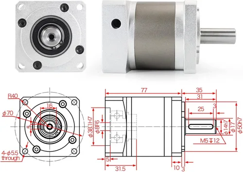 Vista 4 de CNCTOPBAOS Nema23 Motor paso a paso Caja de engranajes planetaria 7 Reductor de velocidad de arco mínimo Relación reductor de engranajes 5:1