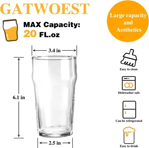 Vista 2 de Juego de 2 Vasos de Cerveza de 20 oz - Fáciles de Apilar y Sin Plomo, Vasos Clásicos Británicos de Pinta, Vasos Grandes de Pub para Cerveza