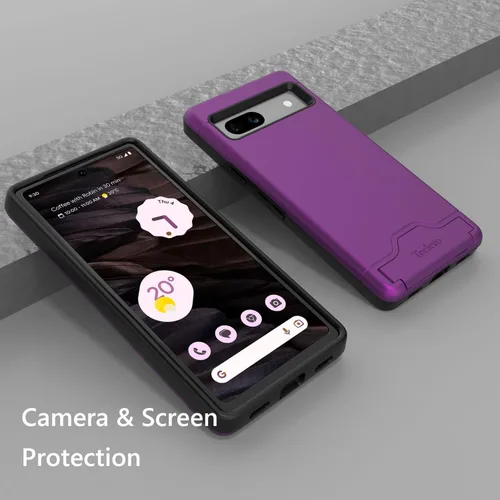 Vista 5 de Funda tipo cartera para Google Pixel 7a, funda de doble capa con ranura para tarjeta y soporte para Google Pixel 7a - Púrpura