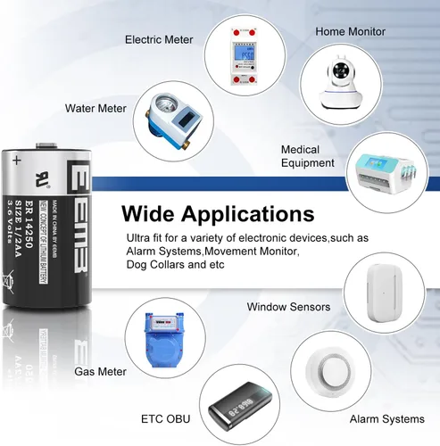 Vista 5 de EEMB 1/2 AA Tamaño 3.6V Baterías de litio ER14250 LS14250 3.6Volt 1200mAh Batería de un solo uso 4Pack