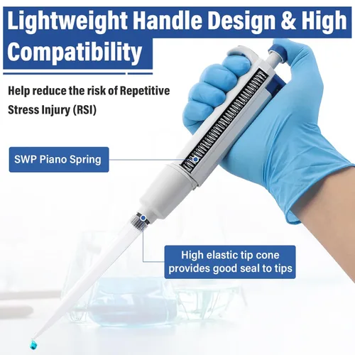 Vista 3 de Micropipeta de 10 mL, micropipetas de laboratorio de un solo canal de 1-10 mL, volumen variable ajustable para laboratorio líquido científico