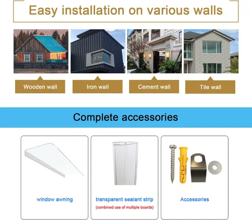 Vista 8 de Toldo para ventana de patio, toldo invisible para puerta delantera, protección contra la lluvia y la nieve, refugio moderno de policarbonato