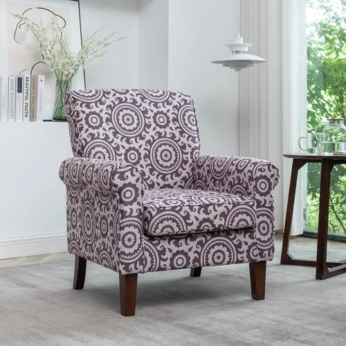 Vista 58 de Sillón clásico con marco de madera de abedul y cómodos reposabrazos enrollados, sillones para sala de estar, dormitorio y decoración de oficina