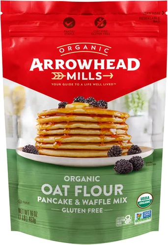 Arrowhead Mills Mezcla de harina de avena para panqueques y waffles, bolsa de 16 onzas
