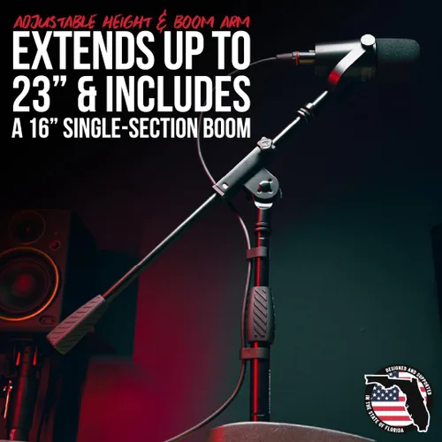 Vista 4 de Gator Frameworks - Soporte de micrófono de base corta y pesada con brazo telescópico y contrapeso de 2.5 libras, ideal para escritorio, grabación
