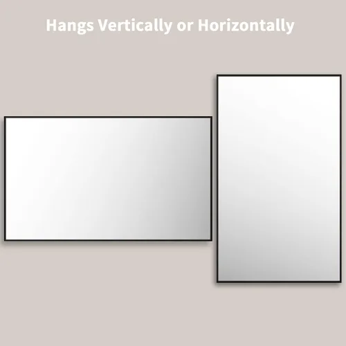 Vista 4 de LOAAO Espejo de pared rectangular negro de 60 x 36 pulgadas, marco de aleación de aluminio negro mate, vidrio templado, se cuelga vertical u