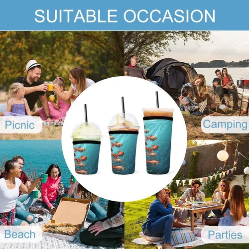 Vista 8 de Fish Aquarium 3 Pack Reusable Iced Coffee Sleeve, Neoprene Drink Sleeve, Cup Sleeve For Hot And Cold Coffee Or Ice Drink Coffee