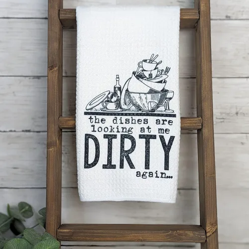Vista 2 de The Dishes Are Looking At Me Dirty Again - Toalla de tejido de gofre, decoración divertida