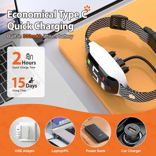 Vista 7 de Collar antiladridos recargable para perros grandes con 5 sensibilidades ajustables, collar antiladridos inteligente con pitido de vibración