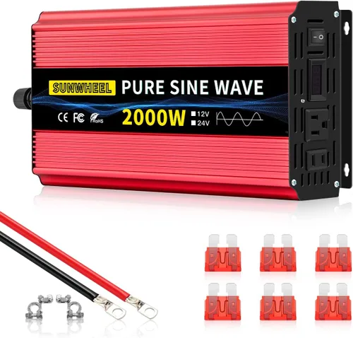 Vista 16 de SUNWHEEL Inversor de onda sinusoidal pura de 500 W, CC 12 V a CA 110 V/120 V, inversor de potencia para automóvil con 2 salidas de CA y pantalla LCD