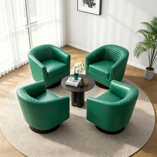 Vista 39 de Pia Ricco Silla de Acento Tipo Barril de Cuero Sintético, Silla de Club Moderna con Brazos, Cómoda Silla Individual Tapizada con Patas de Madera