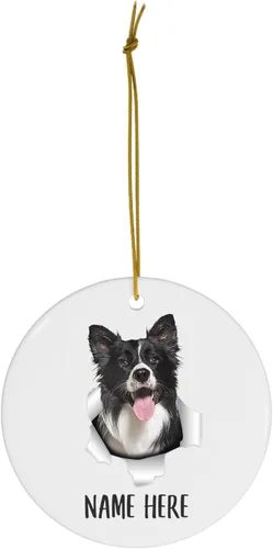 Vista 2 de Personalized Name Border Collie Sitting Christmas Tree Ornaments Circle Ceramic Decorations Gifts for Dog Lovers Owners