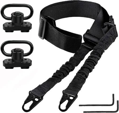 Vista 6 de Bengor - Eslinga tradicional de dos puntos con soportes de accesorios, ajustable extra larga para rifle con 2 soportes giratorios QD de 1.25