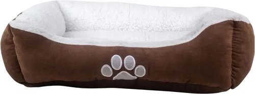 Vista 7 de Happycare Textiles - Cama para perro rectangular larga para mascotas con bordado de huella de perro, tamaño mediano, Coffee