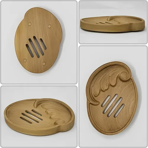 Vista 2 de Shelby soap Dish, bar soap Holder, Holder for Large Soaps, Wooden Caddy for soap, Sponge Tray for Kitchen, Sponge Holder, Fancy Design, Bathroom