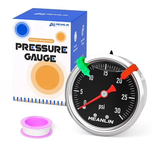 Vista 8 de MEANLIN MEASURE - Manómetro de presión de 0~15 psi, relleno de glicerina, esfera con cara de 1.5 pulgadas, NPT de 1/8 de pulgada, manómetro