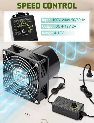 Vista 6 de Ventilador de escape de 4.724 in x 1.496 in 12 V con extractor