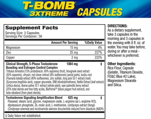 Vista 3 de MHP T-Bomb 3xtreme clínicamente probado, refuerzo de testosterona para hombres, aumenta la libido, 168