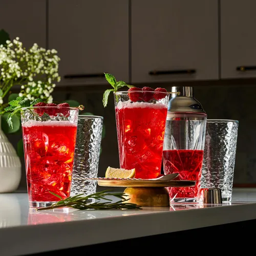 Vista 3 de Juego de 10 vasos de vidrio martillado, 16 onzas, aptos para lavavajillas, vasos de agua transparentes con base pesada, vasos de cerveza altos