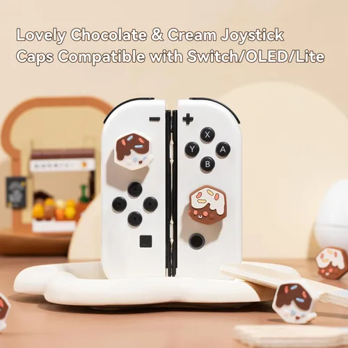 Vista 2 de GeekShare 4PCS Cute Joycon Thumb Grip Caps,Kawaii Dessert Shape Thumbstick Caps,Soft Silicone Joystick Cover Compatible with Nintendo SwitchOLED
