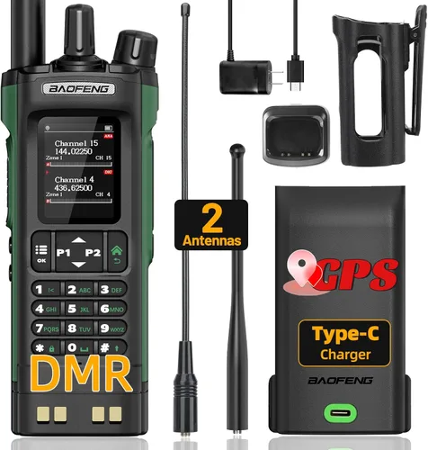 Radio de Mano BAOFENG DM32 DMR Radio Portátil Recargable Walkie Talkies de Largo Alcance DM32UV 5RM Radio de Dos Vías NOAA Radio del Clima con GPS,