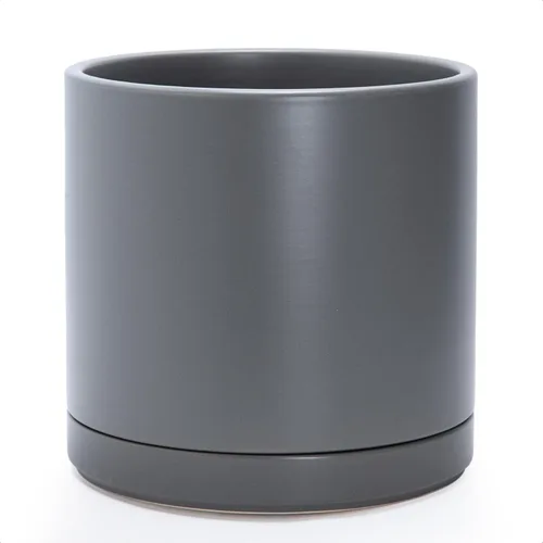 Vista 50 de D'vine Dev Maceta de cerámica de 10 pulgadas con orificio de drenaje y platillo, maceta redonda cilíndrica para interiores, color negro, 94-O-E-2