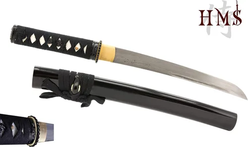 Vista 8 de HMS Espada Samurai Tanto japonesa, hierro Tsuba, acero al carbono 1045, forjada a mano templada, espiga completa, afilada