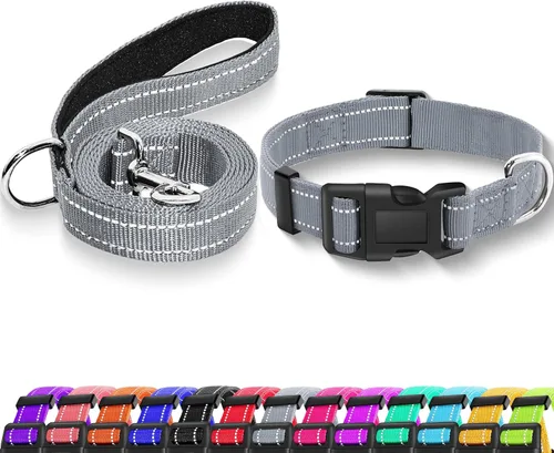 Vista 8 de Collar reflectante para perro con hebilla de bloqueo de seguridad, collares de nailon suaves y transpirables ajustables para perros pequeños