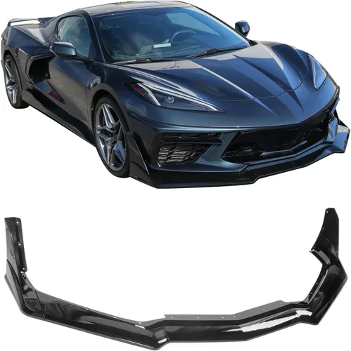IKON MOTORSPORTS Borde de parachoques delantero compatible con Chevrolet Corvette 2020-2025, ZR1 estilo ABS brillante negro cenefa alerón divisor