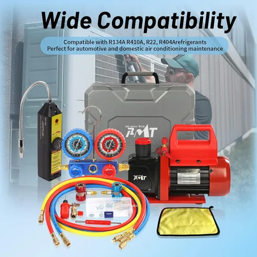 Vista 8 de PB Motor Tech - Juego de bomba de vacío y medidor - Bomba de 4.5 CFM con manómetro de colector de aluminio de 3 vías, con detector de fugas