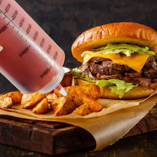 Vista 5 de Botellas exprimibles, paquete de 8 botellas exprimibles de condimentos de 16 onzas, botella de plástico con tapa roja, para salsa de tomate, salsas