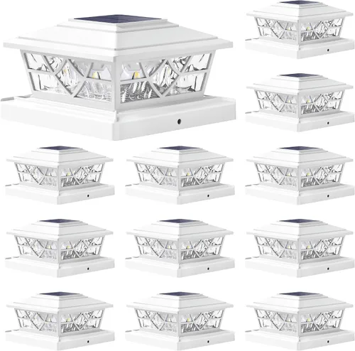 Luces solares para postes al aire libre, paquete de 12, 2 modos LED, luces solares para postes de plataforma y valla para 3.5 x 3.5, 4 x 4, 5 x 5