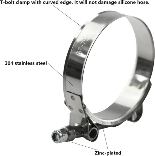 Vista 3 de Ucreative - Acoplador de manguera de silicona recta ID: 2.5" (63mm) de alta temperatura de 4 capas con abrazadera de perno en T