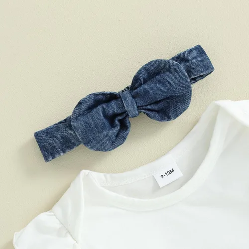 Vista 3 de DuAnyozu Conjunto general de camisa de manga larga acanalada con volantes y corazón para el día de San Valentín para niña pequeña