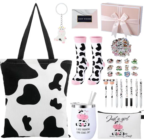Vista 7 de Aliceset Juego de 66 piezas de regalo de vaca de las tierras altas para mujer, incluye bolsa con estampado de vaca de las tierras altas, bolsa