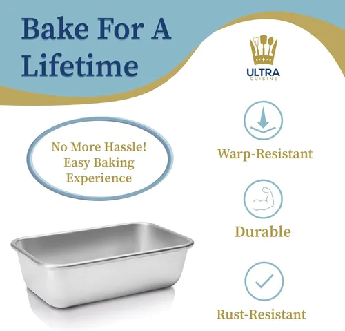 Vista 4 de Ultra Cuisine Molde de aluminio para hornear pan, bandeja para pan de 9.5 x 5 pulgadas, 1 libra, fácil de limpiar, calidad, lata de pan duradera