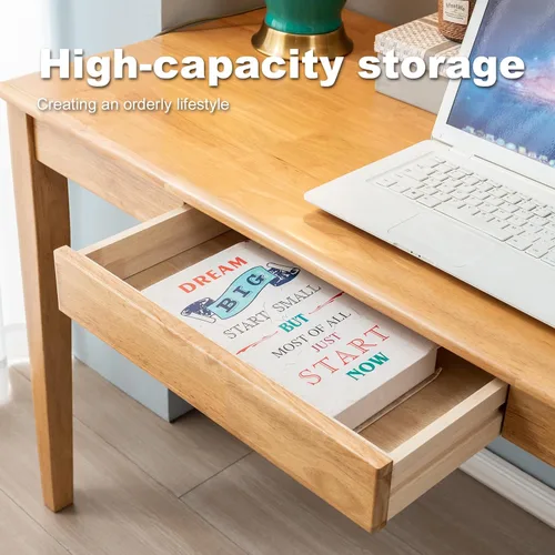 Vista 9 de Escritorio de madera maciza con cajón, escritorio de madera para oficina en casa para el trabajo, escritorio de computadora para estudiantes