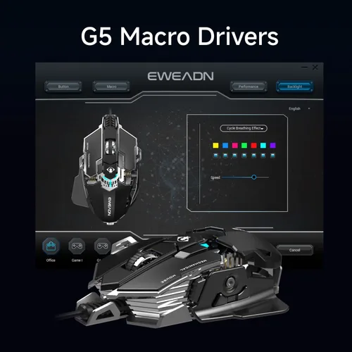 Vista 3 de EWEADN Ratón para Juegos con Cable, Ratón de Computadora Ergonómico RGB, 12800 DPI Ajustable, 9 Botones Macro Programables con Tecla de Fuego Rápido