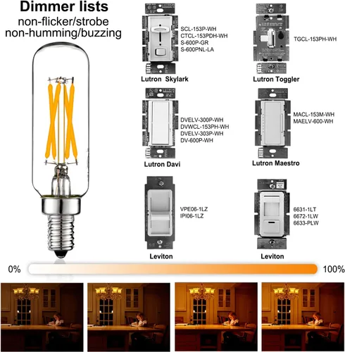 Vista 2 de LiteHistory - Bombilla LED T6 regulable (40 W, 2700 K, 400 lm, 4 W, e12 Edison, 6 unidades), transparente, candelabro